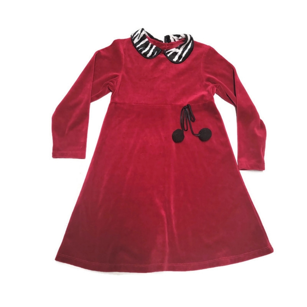 Bonnie Jean Red Special Occasion Velvet Dress With Collar